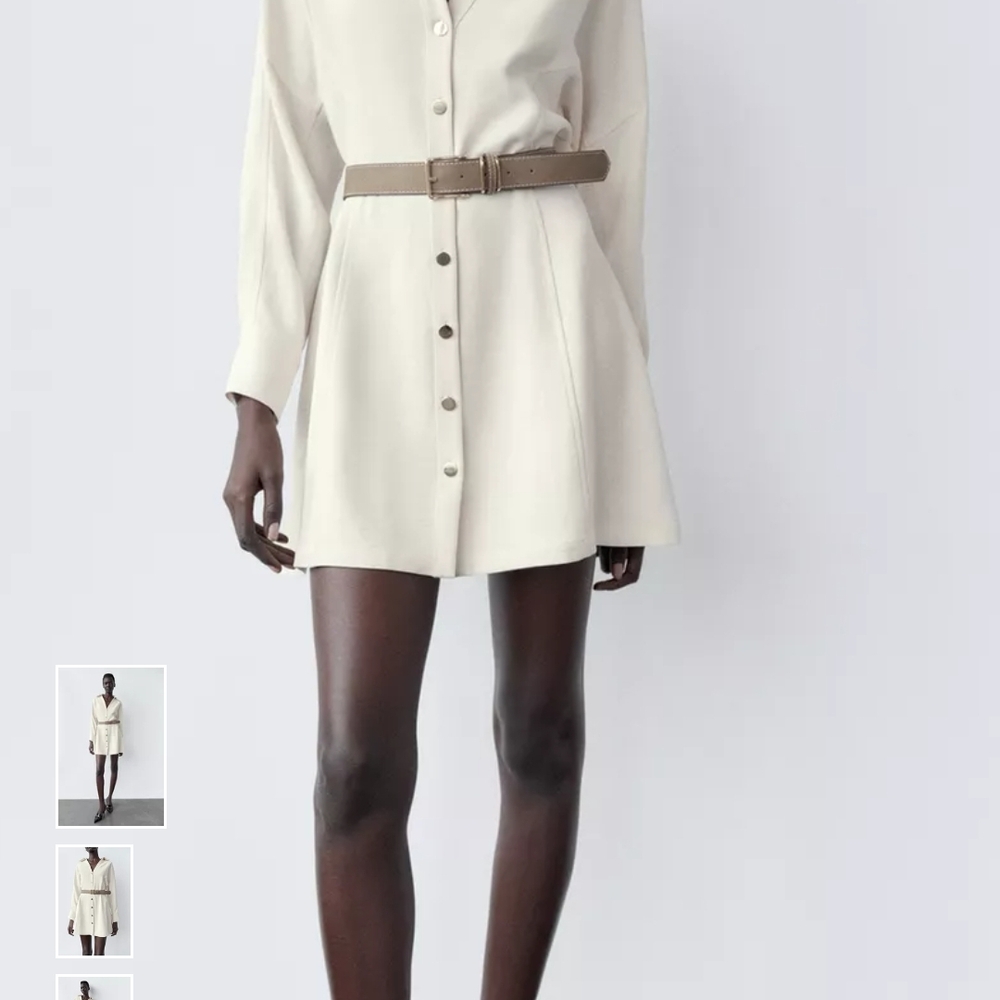 Zara Cream Belted Mini Dress - Picture 3 of 8